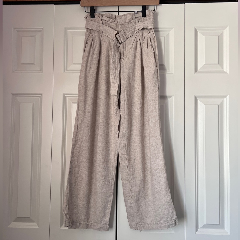 Banana Republic Linen Cream Wide-Leg Trousers